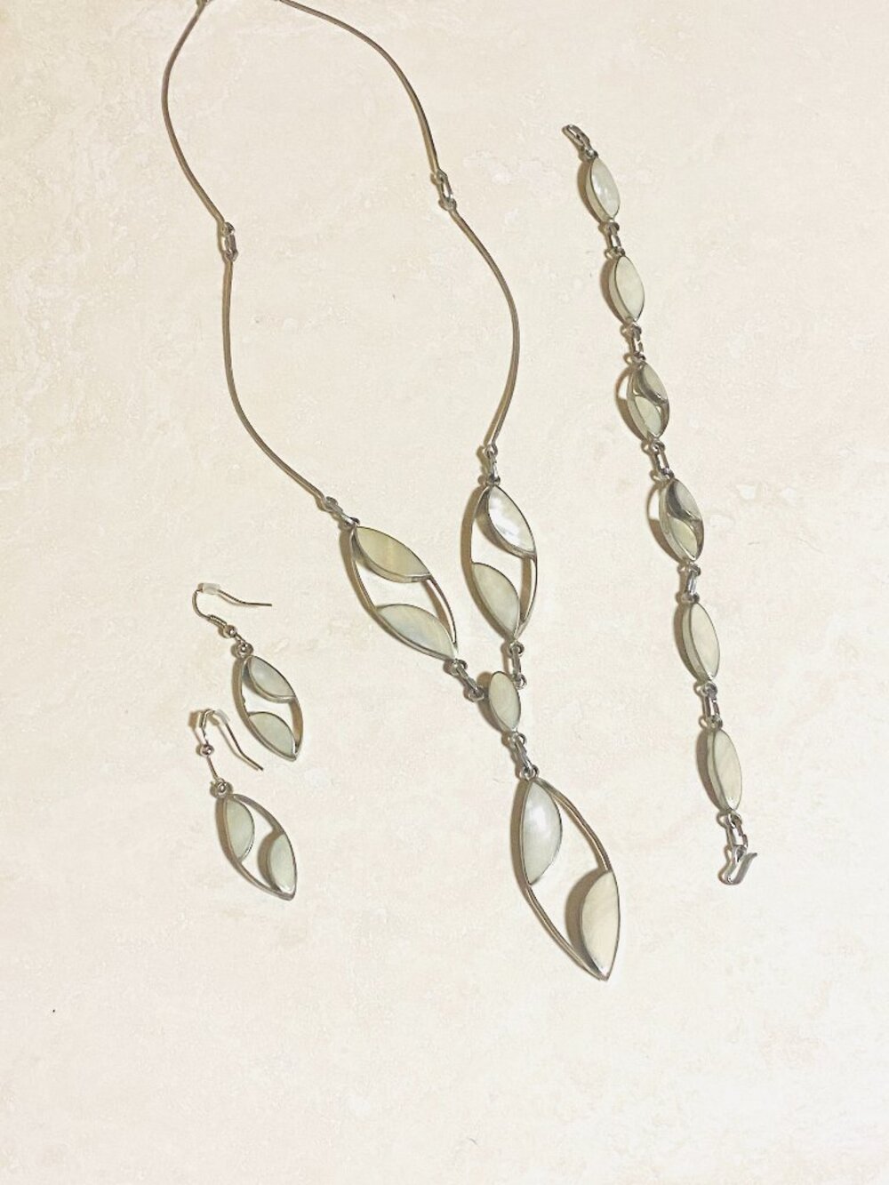 3/$10, Imitation Mother of Pearl Jewelry Set, Necklace, Earrings, Bracelet